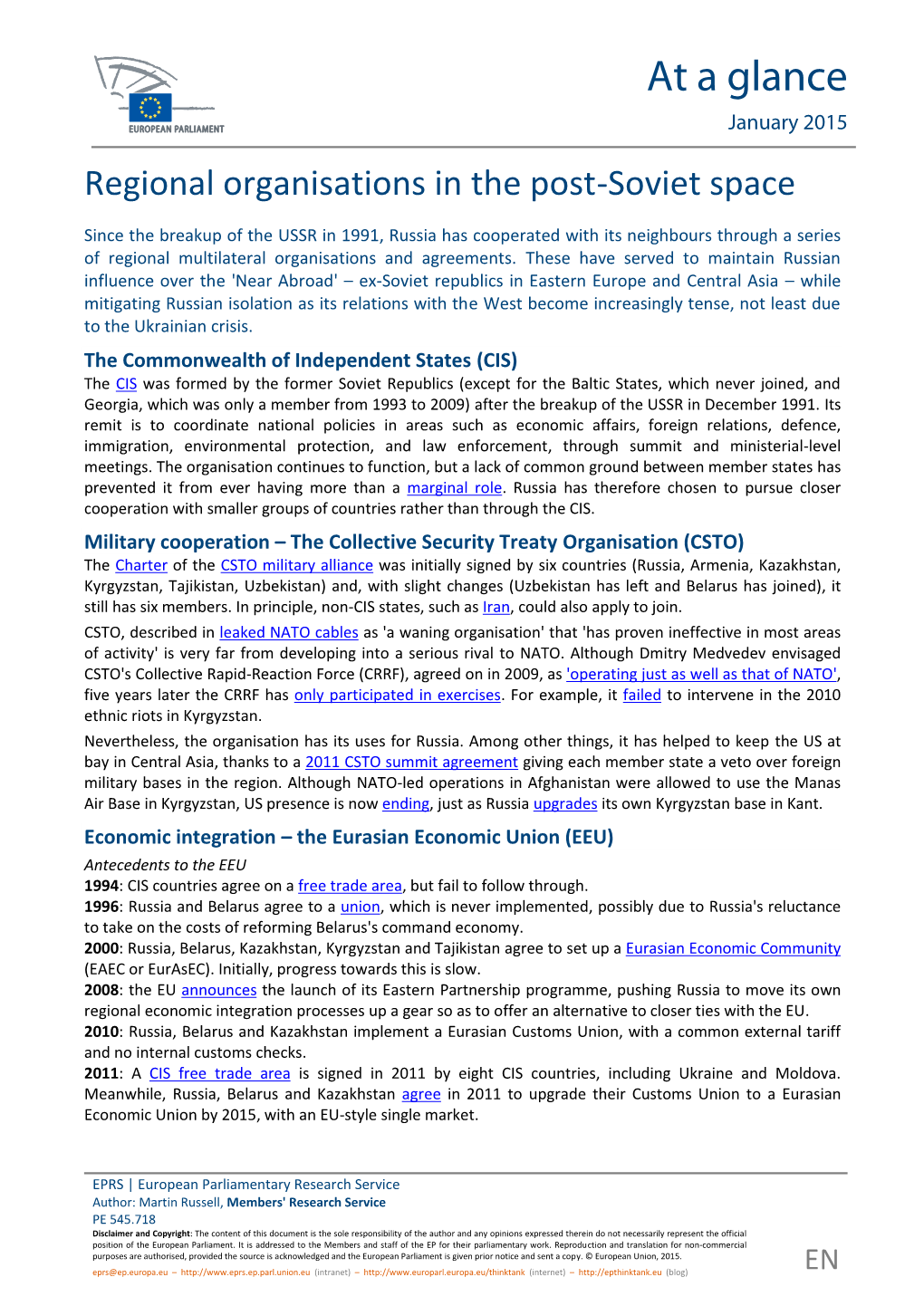 Regional Organisations in the Post-Soviet Space