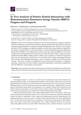 In Vivo Analysis of Protein–Protein Interactions with Bioluminescence Resonance Energy Transfer (BRET): Progress and Prospects