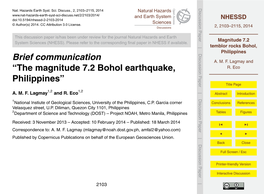 Magnitude 7.2 Temblor Rocks Bohol, Philippines Magnitude 7.2 Temblor Rocks Bohol, Philippines