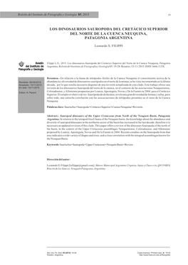 Los Dinosaurios Sauropoda Del Cretácico Superior Del Norte De La Cuenca Neuquina, Patagonia Argentina