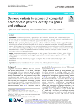 De Novo Variants in Exomes of Congenital Heart Disease Patients Identify Risk Genes and Pathways Cigdem Sevim Bayrak1, Peng Zhang2, Martin Tristani-Firouzi3, Bruce D