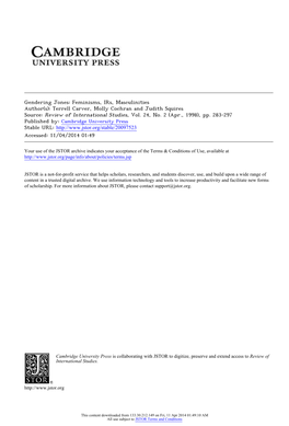 Gendering Jones: Feminisms, Irs, Masculinities Author(S): Terrell Carver, Molly Cochran and Judith Squires Source: Review of International Studies, Vol