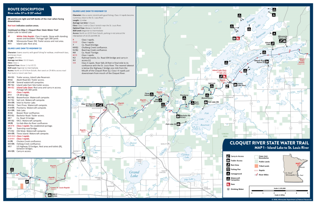 Map 1 of Cloquet River State Water Trail, Island Lake to Saint Louis River