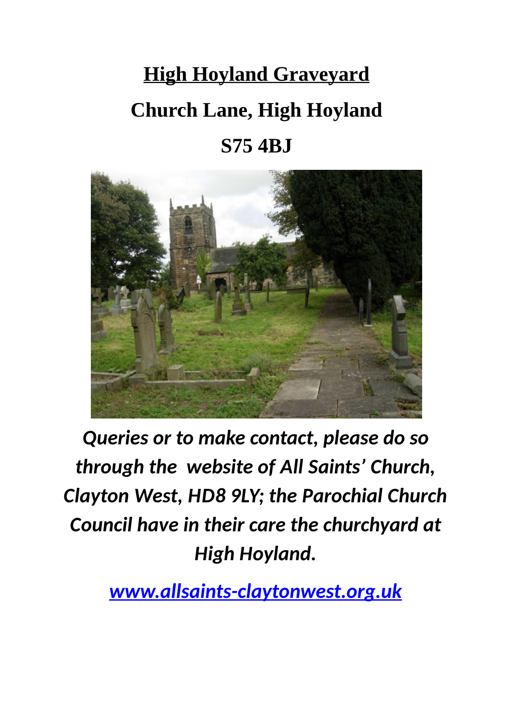 High Hoyland Graveyard Church Lane, High Hoyland S75 4BJ