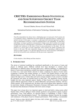 Embeddings Based Statistical and Semi Supervised Cricket Team Recommendation System