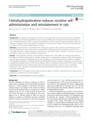 L-Tetrahydropalmatine Reduces Nicotine Self-Administration and Reinstatement in Rats