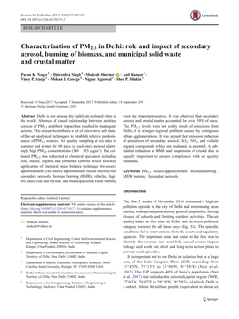 Characterization of PM2.5 in Delhi: Role and Impact of Secondary Aerosol, Burning of Biomass, and Municipal Solid Waste and Crustal Matter