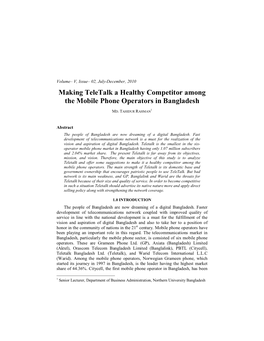 Making Teletalk a Healthy Competitor Among the Mobile Phone Operators in Bangladesh