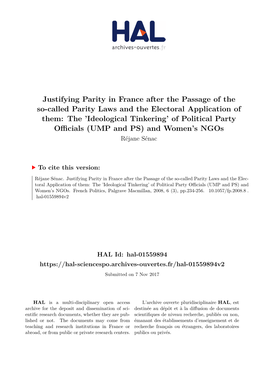 Justifying Parity in France After the Passage of the So-Called Parity