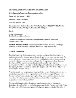 Specialty Reporting: Business Journalism