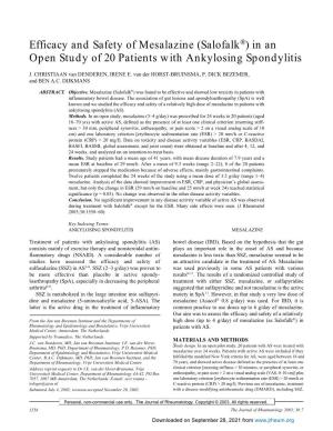 Salofalk®) in an Open Study of 20 Patients with Ankylosing Spondylitis