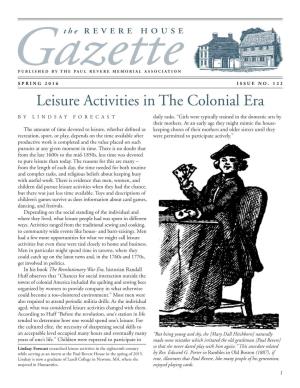 Leisure Activities in the Colonial Era
