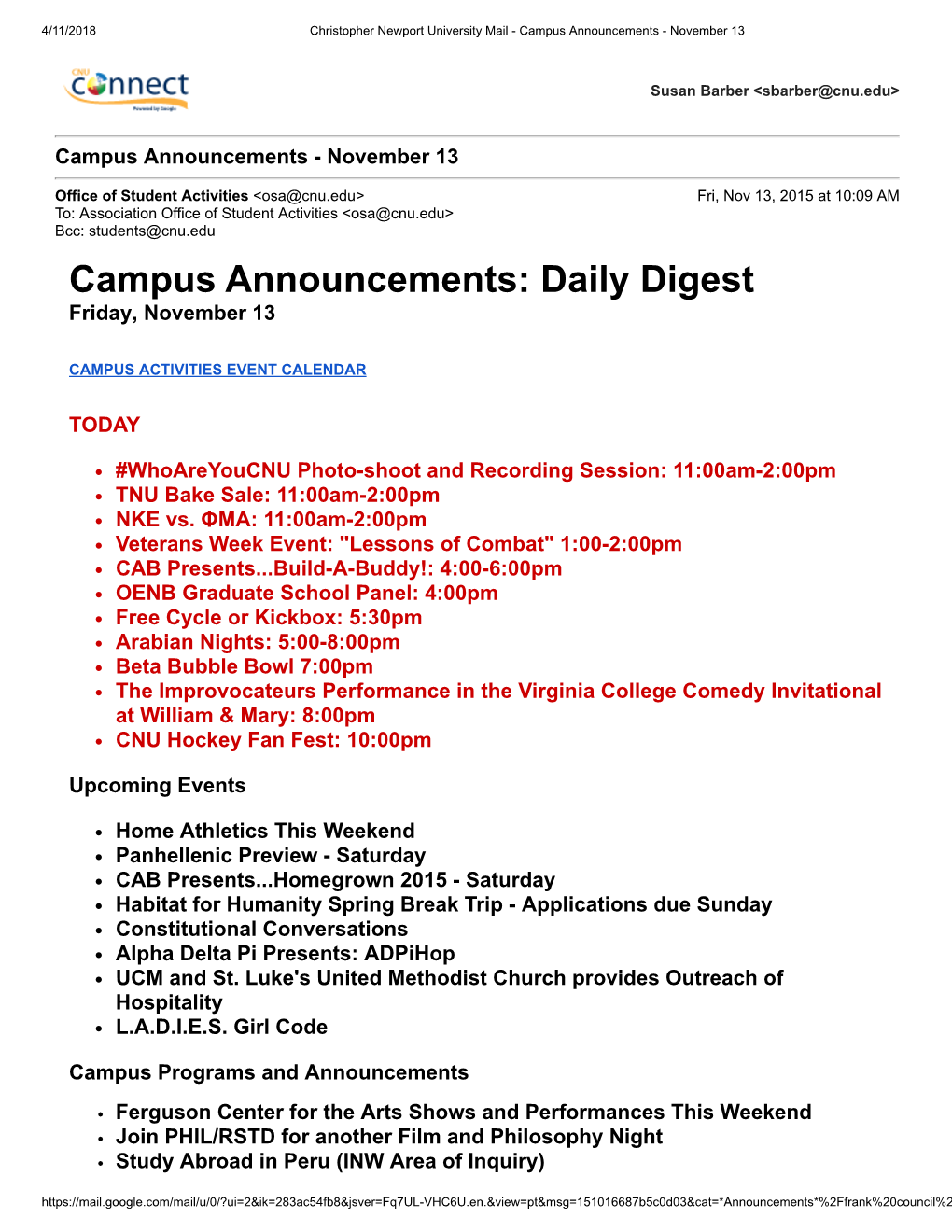 Campus Announcements - November 13