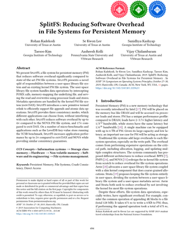 Splitfs: Reducing Software Overhead in File Systems for Persistent Memory