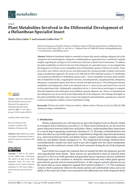 Plant Metabolites Involved in the Differential Development of a Heliantheae-Specialist Insect