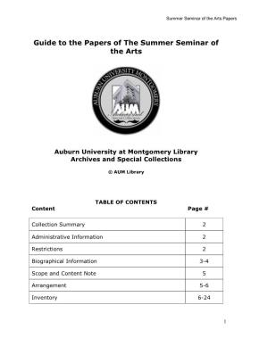 Guide to the Papers of the Summer Seminar of the Arts