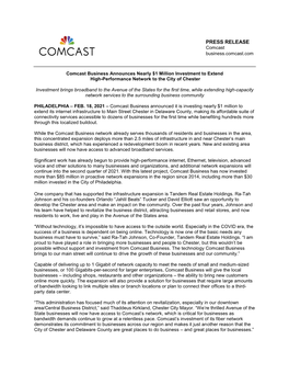 PRESS RELEASE Comcast Business.Comcast.Com