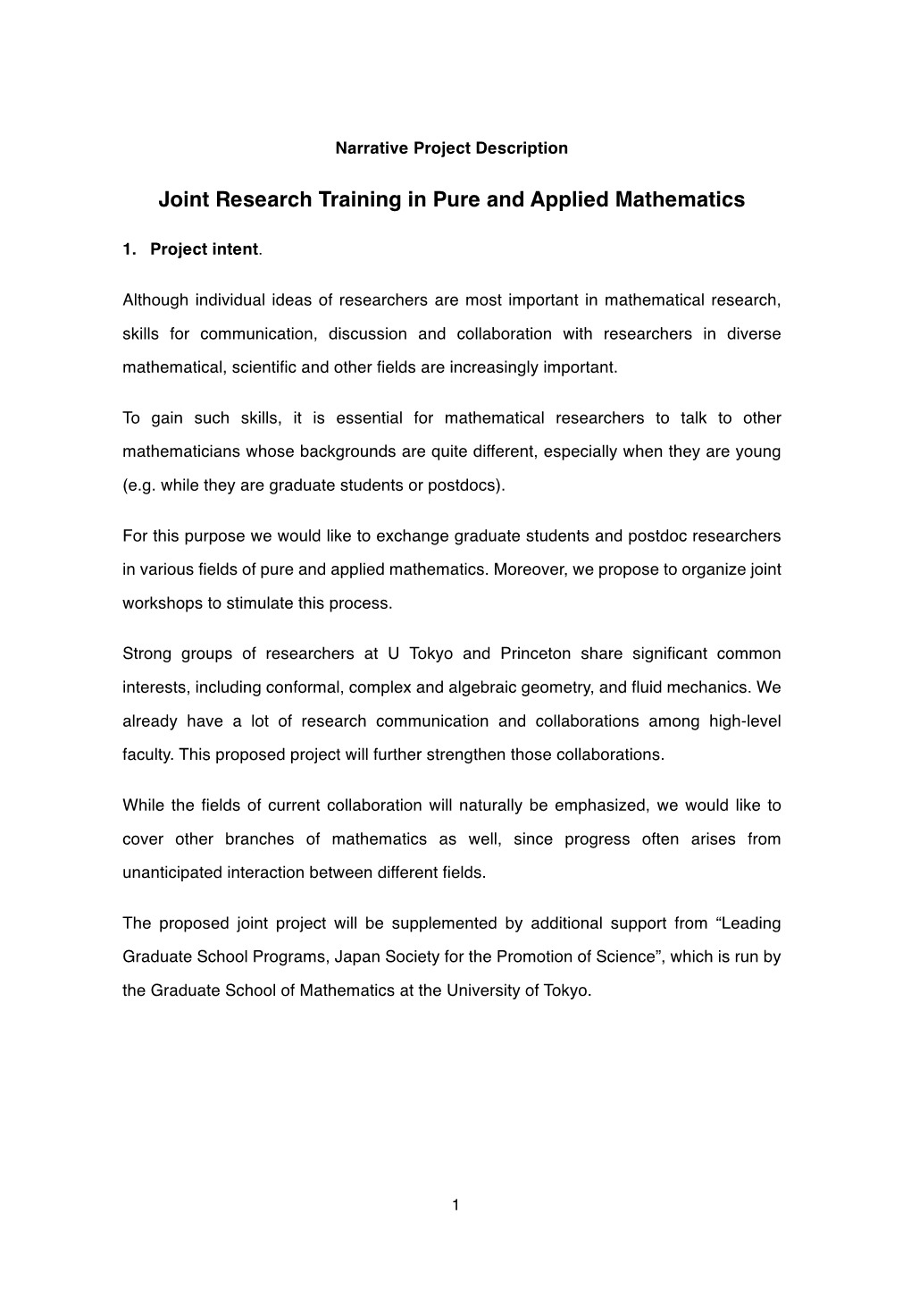 Joint Research Training in Pure and Applied Mathematics