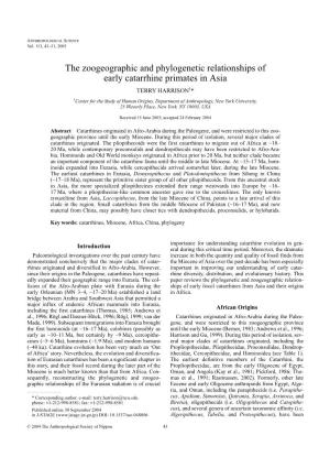 The Zoogeographic and Phylogenetic Relationships of Early Catarrhine Primates in Asia TERRY HARRISON1*