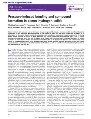 Pressure-Induced Bonding and Compound Formation in Xenon–Hydrogen Solids Maddury Somayazulu1*, Przemyslaw Dera2, Alexander F