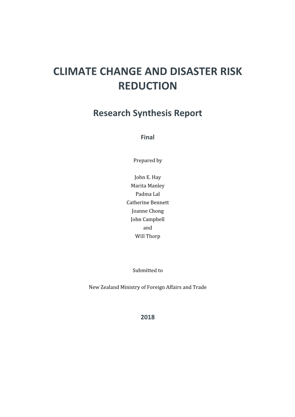 Climate Change and Disaster Risk Reduction: Research Synthesis Report