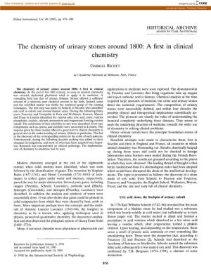 The Chemistry of Urinary Stones Around 1800: a First in Clinical Chemistry