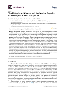 Total Polyphenol Content and Antioxidant Capacity of Rosehips of Some Rosa Species