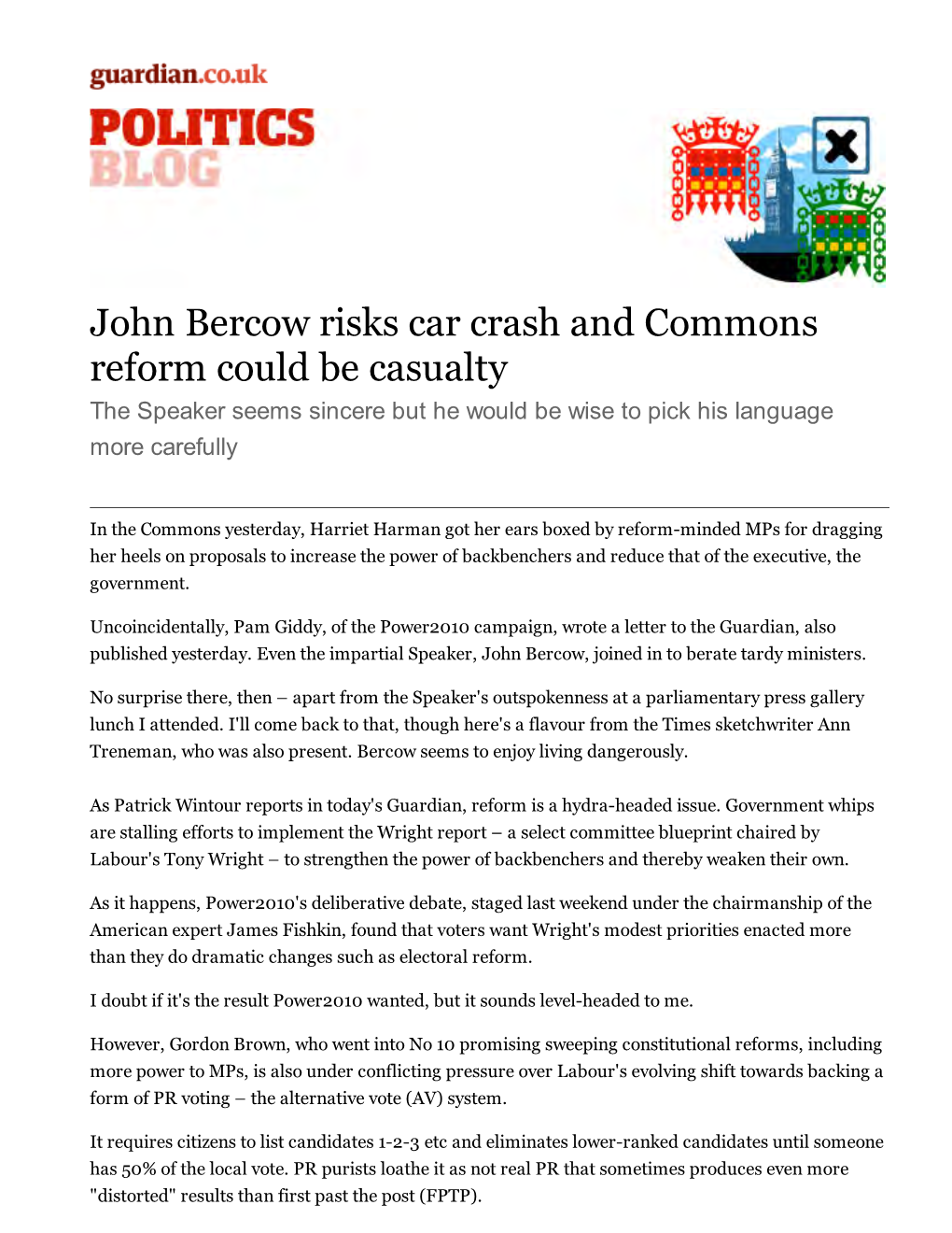 John Bercow Risks Car Crash