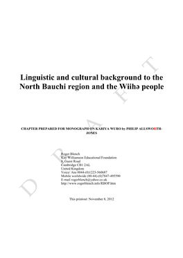 Linguistic and Cultural Background to the North Bauchi Region and the Wiihə People