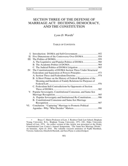 Section Three of the Defense of Marriage Act: Deciding, Democracy, and the Constitution