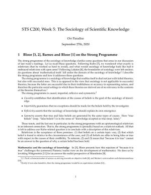 STS C200, Week 5: the Sociology of Scientific Knowledge