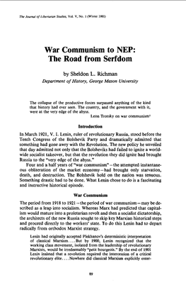 War Communism to NEP: the Road from Serfdom