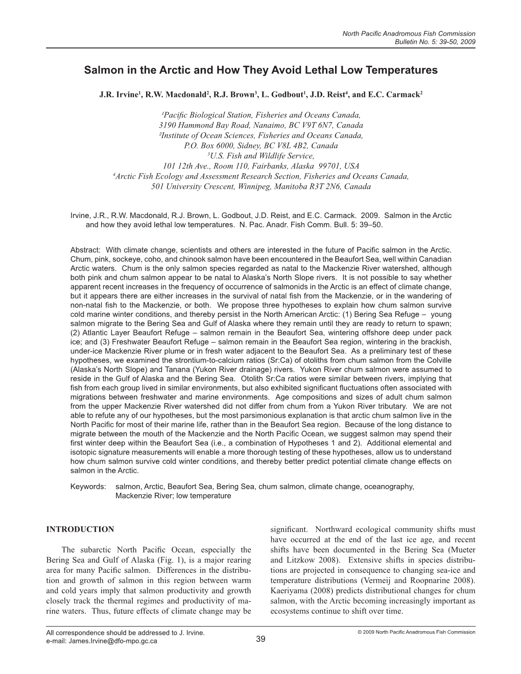 Salmon in the Arctic and How They Avoid Lethal Low Temperatures