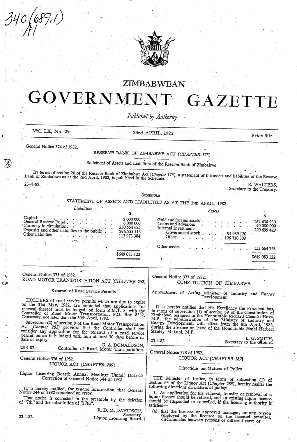 ° Government Gazette