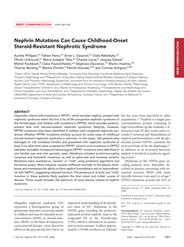 Nephrin Mutations Can Cause Childhood-Onset Steroid-Resistant Nephrotic Syndrome