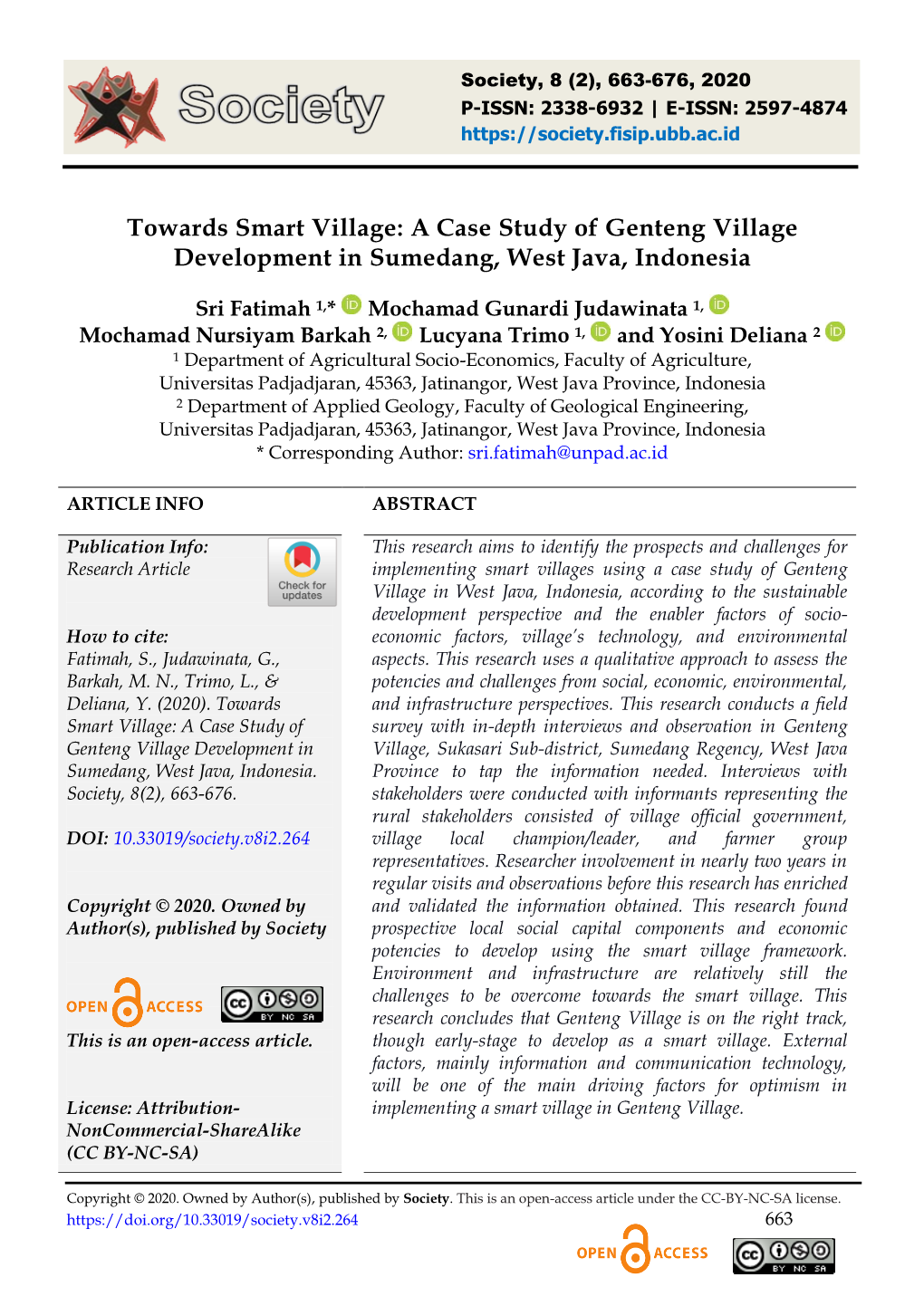Towards Smart Village: a Case Study of Genteng Village Development in Sumedang, West Java, Indonesia