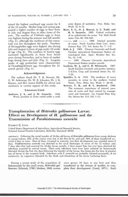 Transplantation of Heterakis Gallinarum Larvae: Effects on Development of H