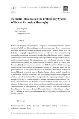 Hermetic Influences on the Evolutionary System of Helena Blavatsky's Theosophy