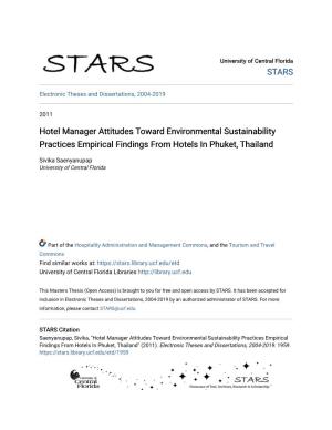 Hotel Manager Attitudes Toward Environmental Sustainability Practices Empirical Findings from Hotels in Phuket, Thailand