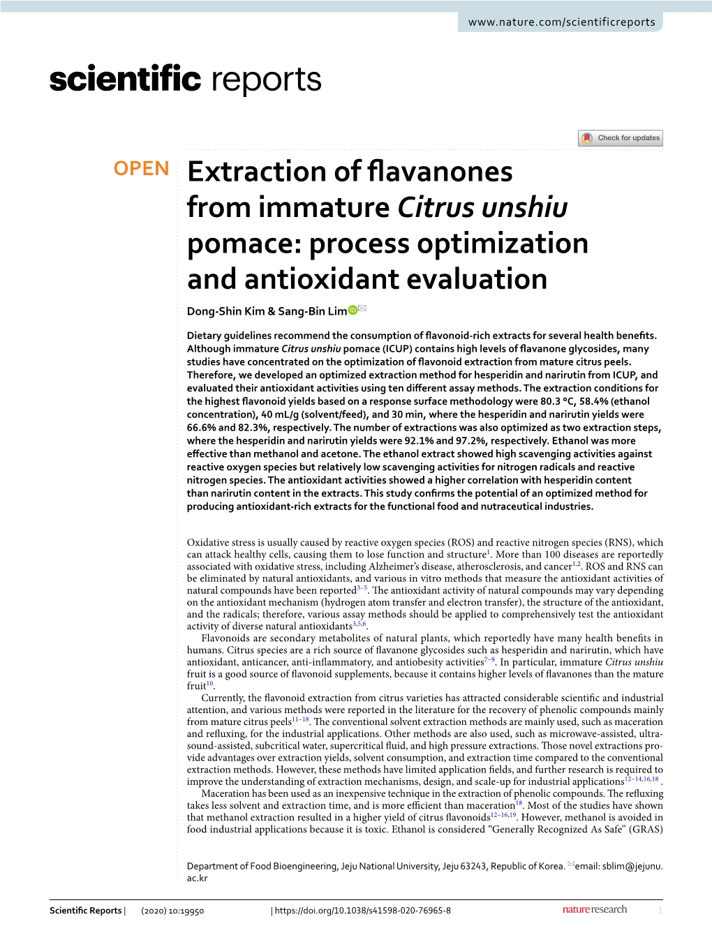 Extraction of Flavanones from Immature Citrus Unshiu