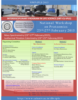 National Workshop on Proteomics 23Rd-27Th February 2015