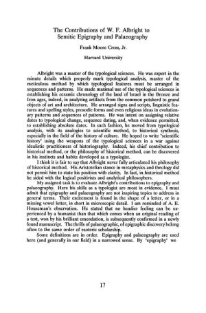 The Contributions of W. F. Albright to Semitic Epigraphy and Palaeography 17