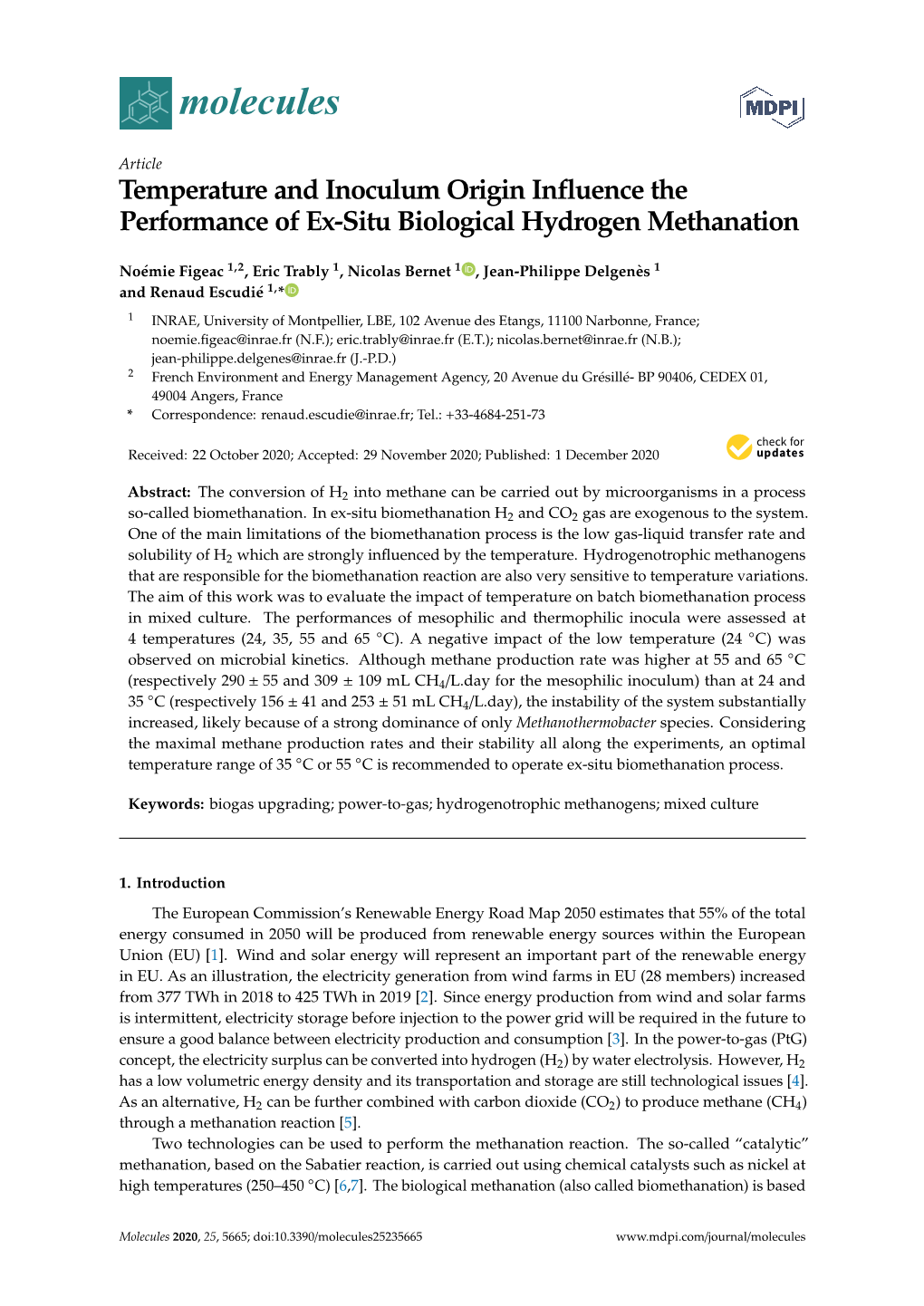 Temperature and Inoculum Origin Influence the Performance of Ex-Situ Biological Hydrogen Methanation