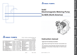 Iwaki Electromagnetic Metering Pump EJ-B(R) (North America) Instruction Manual