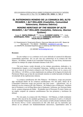 EL PATRIMONIO MINERO DE LA COMARCA DEL ALTO MIJARES / ALT MILLARS (Castellón, Comunidad Valenciana, Sistema Ibérico)