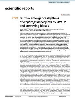 Burrow Emergence Rhythms of Nephrops Norvegicus by UWTV and Surveying Biases Jacopo Aguzzi1,2*, Nixon Bahamon1, Jennifer Doyle3, Colm Lordan3, Ian D