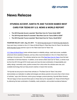 Hyundai Accent, Santa Fe and Tucson Named Best Cars for Teens by Us