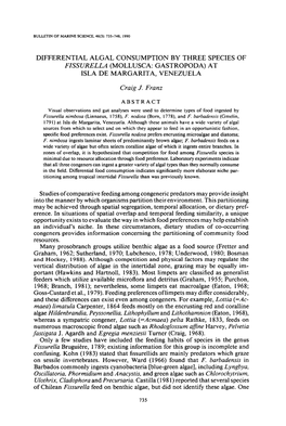 Differential Algal Consumption by Three Species of &lt;I&gt;Fissurella&lt;/I
