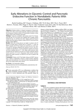 Early Alterations in Glycemic Control and Pancreatic Endocrine Function in Nondiabetic Patients with Chronic Pancreatitis