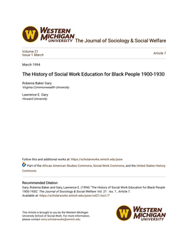 The History of Social Work Education for Black People 1900-1930